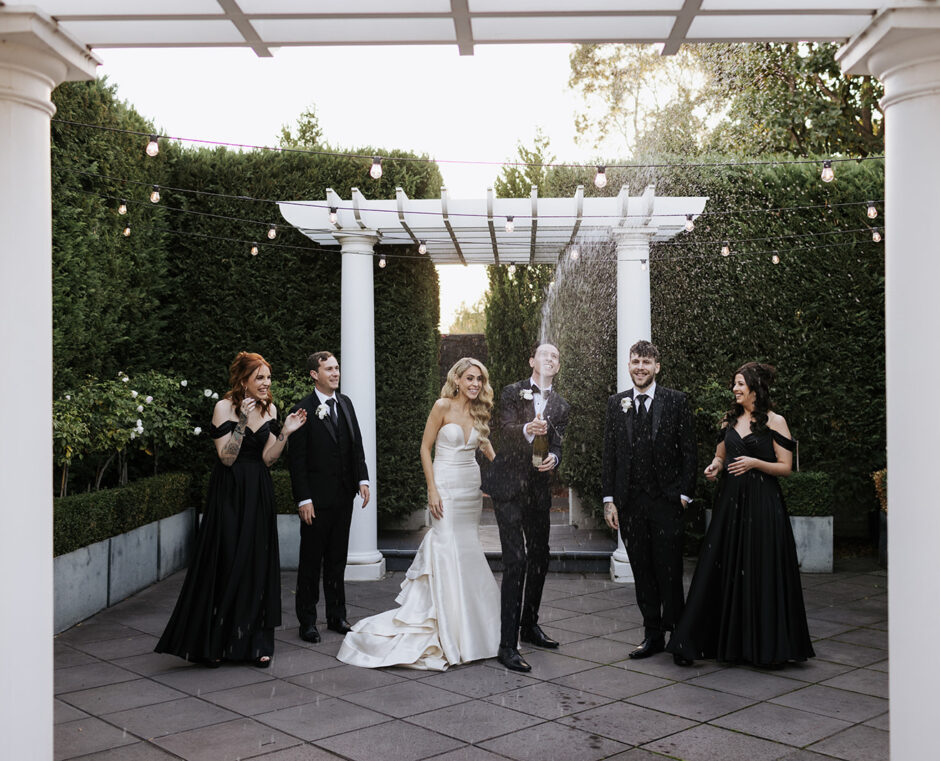 Wedding party portraits in The Rose Garden Terrace